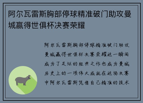阿尔瓦雷斯胸部停球精准破门助攻曼城赢得世俱杯决赛荣耀 阿尔瓦雷斯胸部停球精准破门助攻曼城赢得世俱杯决赛荣耀